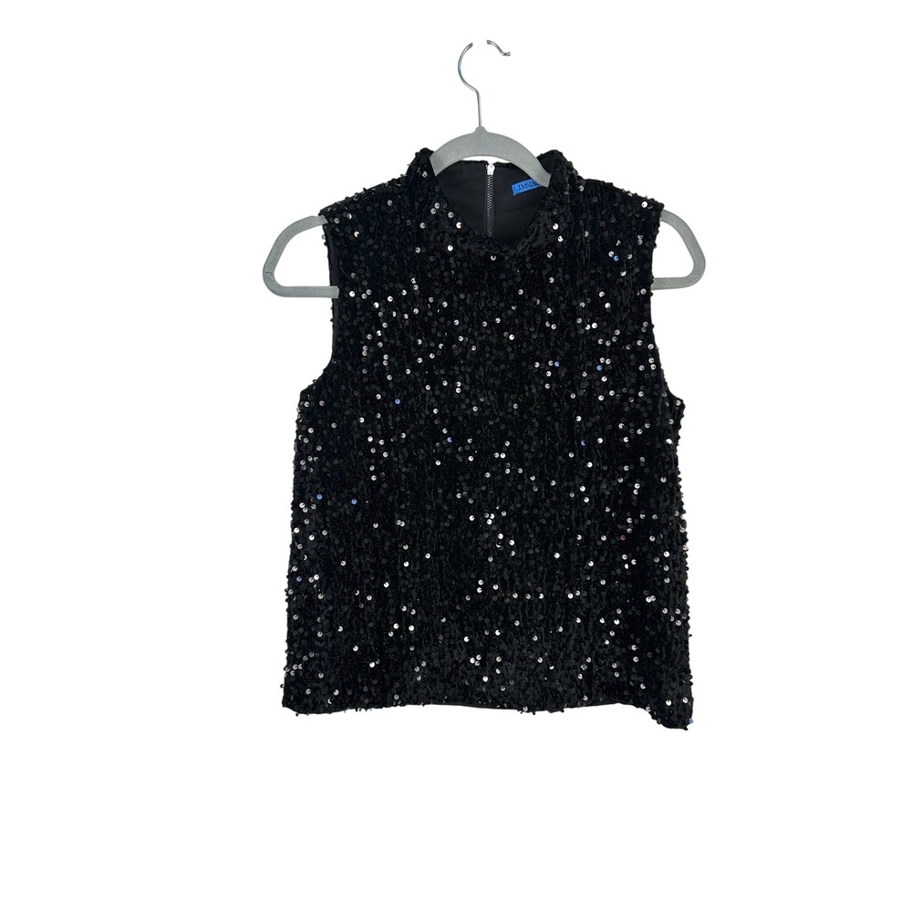 J.McLaughlin Sequin Top Women S Black Excellent Mock Neck Sleeveless Glam